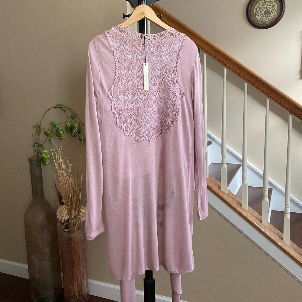 New Vertigo Paris Open Cardigan Crochet Long Sleeve Hi Low NWT Size L